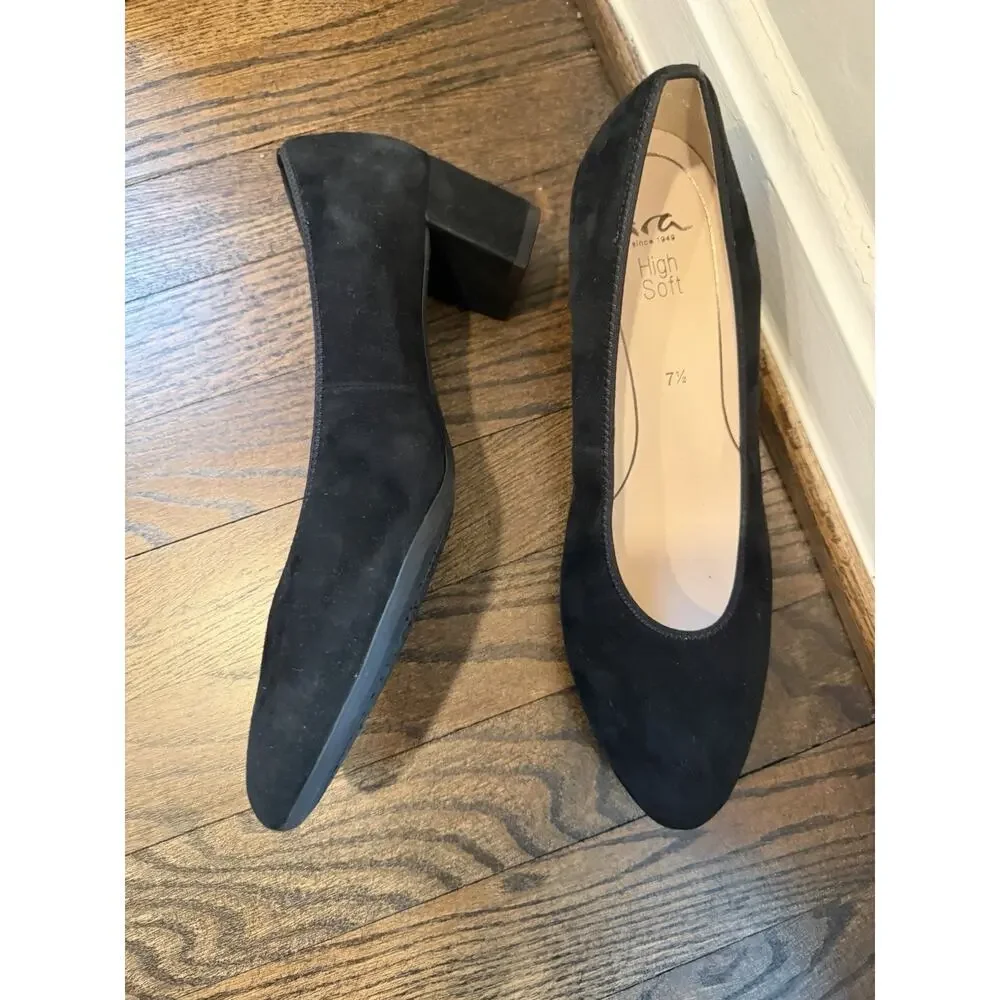 Ara Black Block Heel Pumps Suede size US Sz 10 style NEW